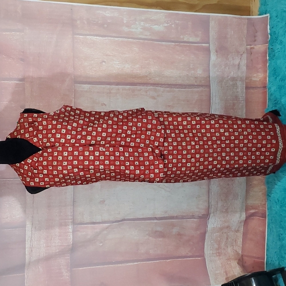 Sleeveless Maxi Dress in Brick Red with Geometric Print